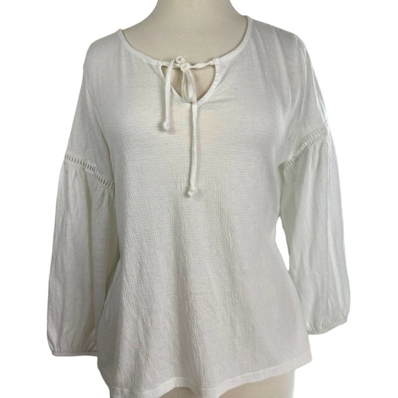 Old Navy Linen White Flowy Shirt Blouse Size L Beach Cover Up Top - Picture 4 of 10
